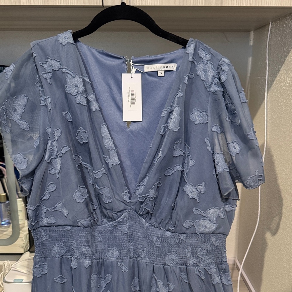 June Blue Smocked Midi Dress - Picture 2 of 3